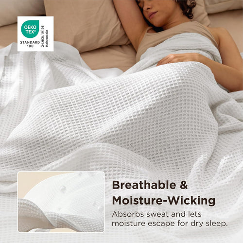Cozy Haven 100 Percent Cotton Queen Blanket With Cooling Waffle Weave For Summer Comfort - Elesira