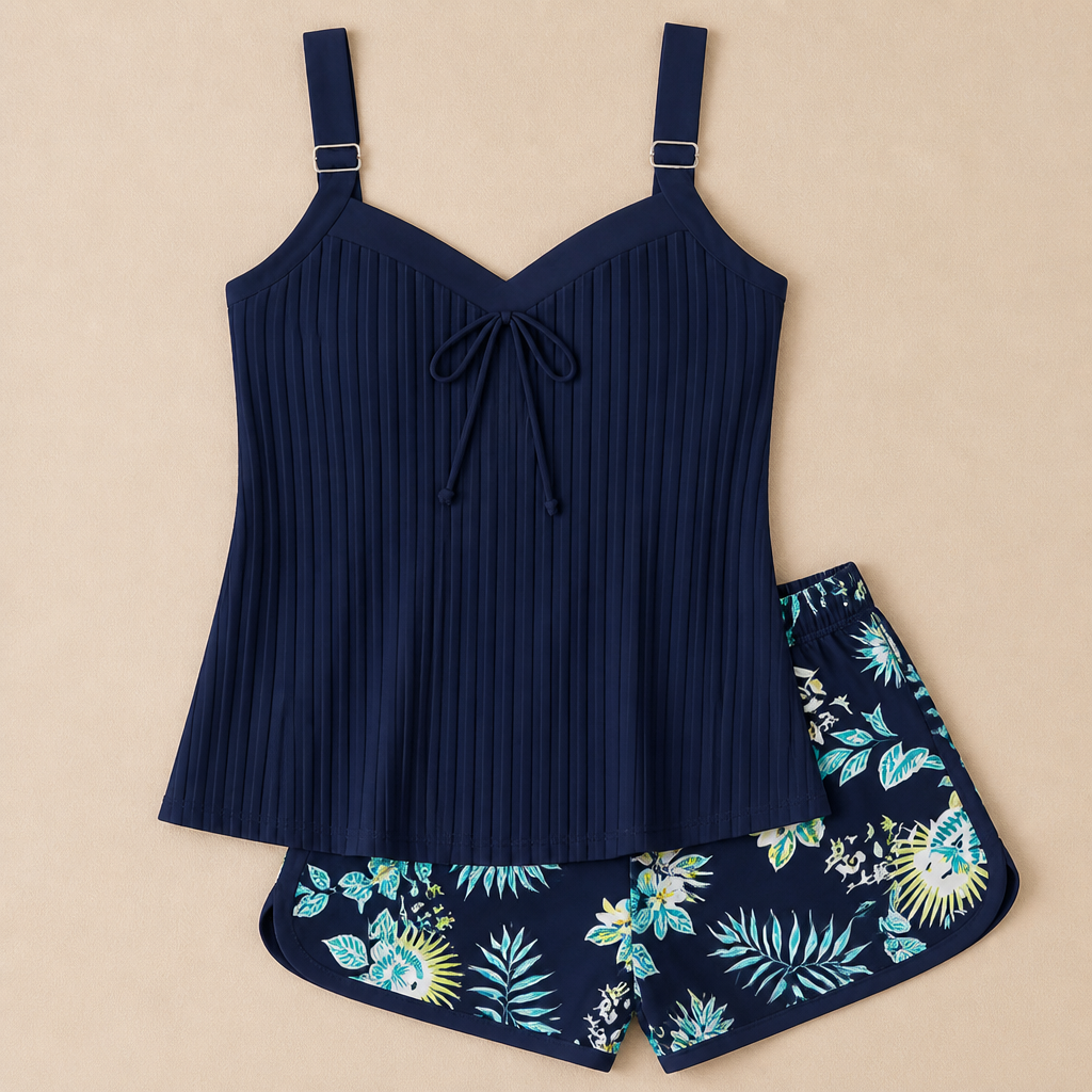 SoloraSway – Ensemble tankini plissé fluide avec short couvrant | elesira