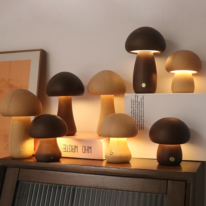 LUMONIGHT | Wooden Mushroom LED Night Light with Touch Switch | Atmospheric Lighting | Child Friendly Lamp | elesira