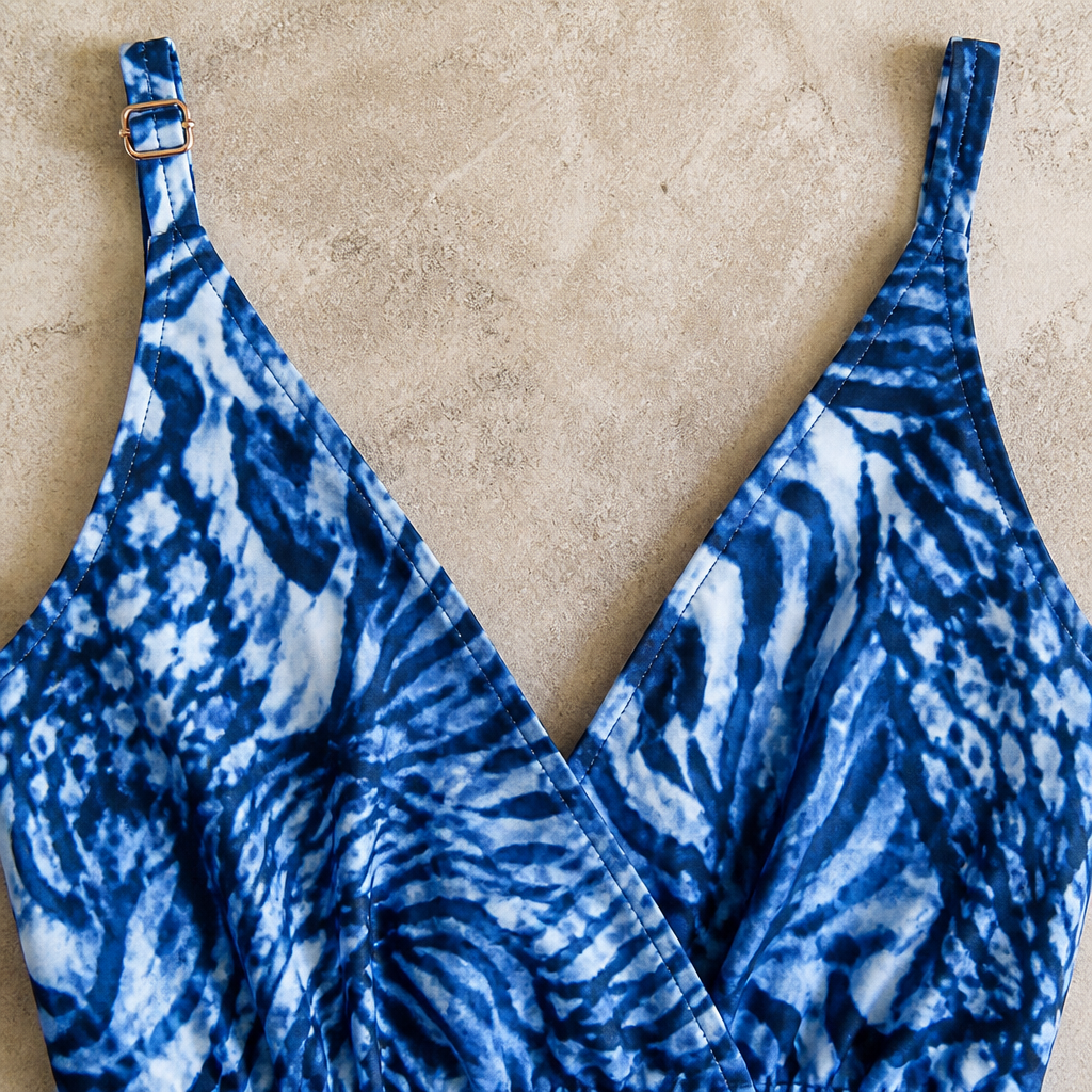 SolaraMist – Áttetsző, V-nyakú fürdőruha-playsuit akvarellmintával | elesira