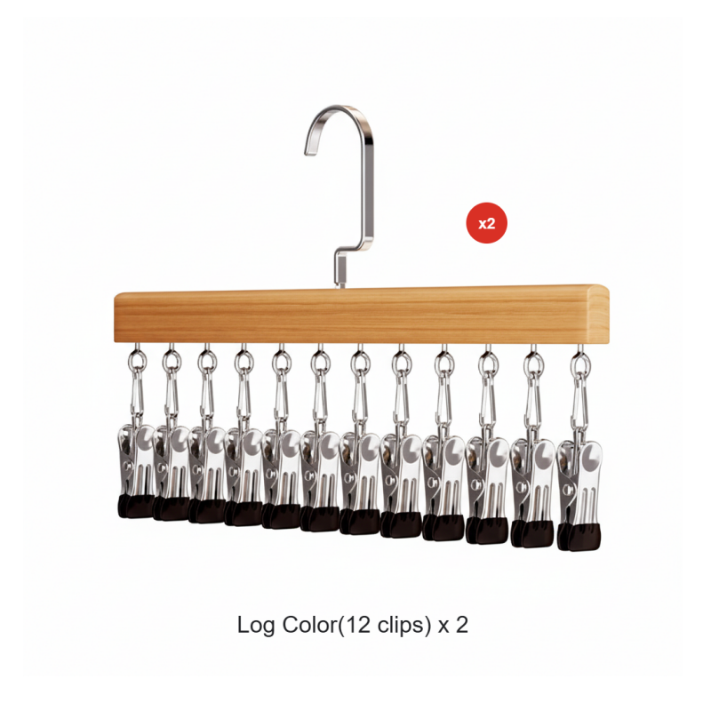 Wooden Clip Hanger for Closet Organization – Rotating Design | elesira