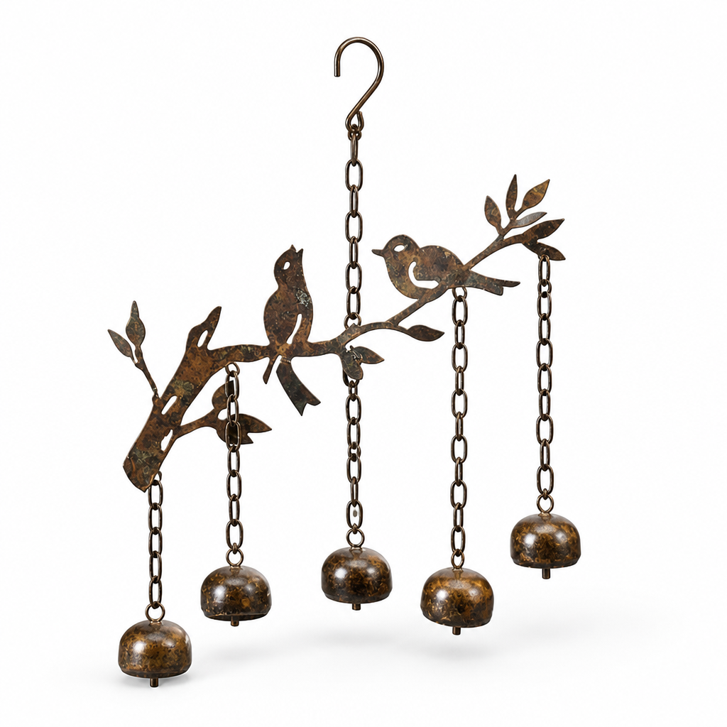 Carillon éolien en fer à patine antique résistant aux intempéries (4 cloches accordées) | elesira