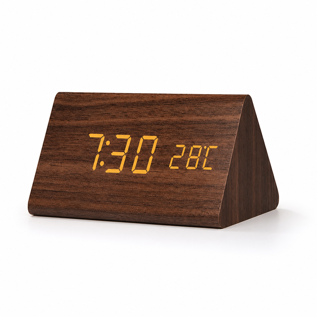 Horloge de table en bois à LED à commande vocale | elesira