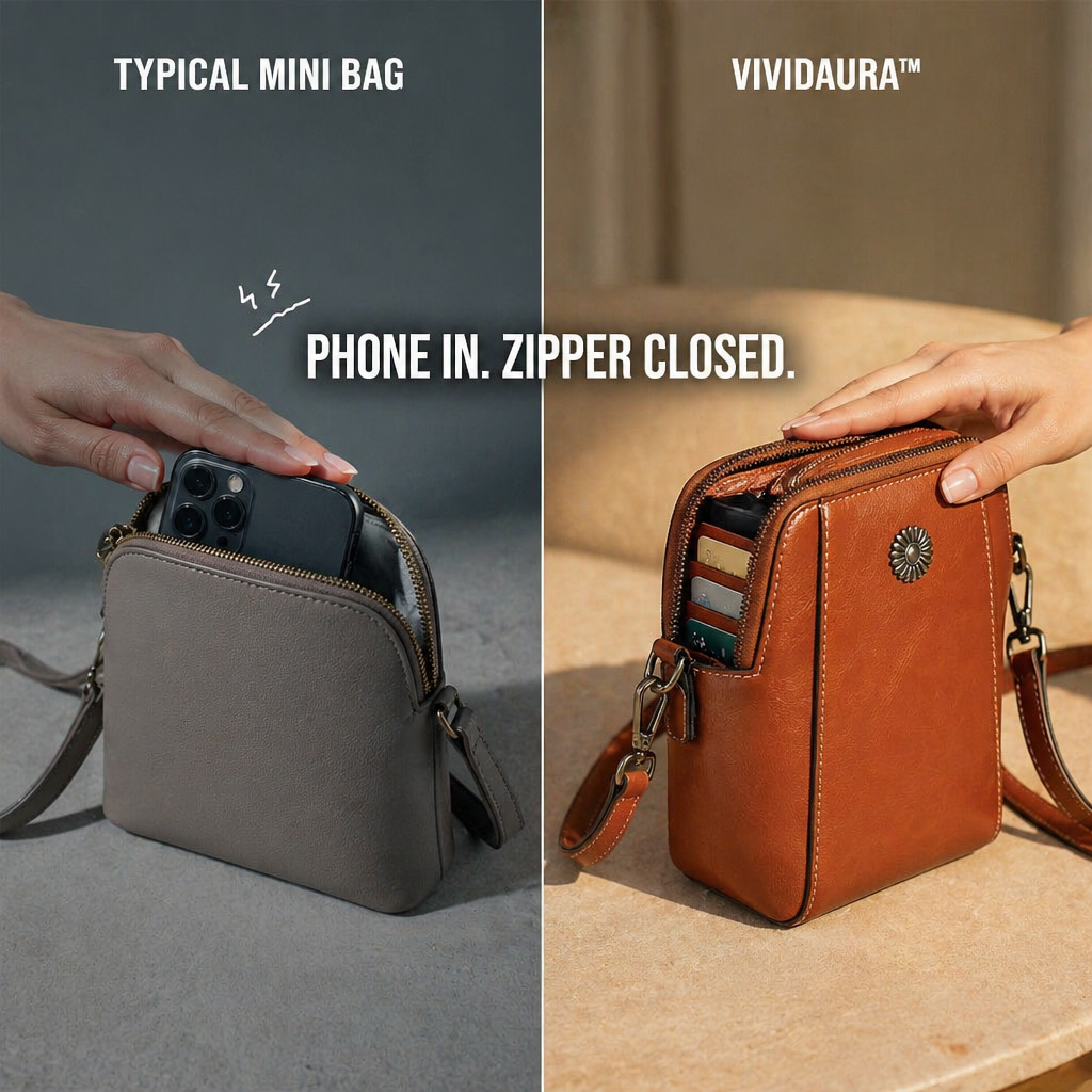 VividAura | Sac bandoulière en cuir souple pour ranger téléphone, cartes et rouge à lèvres dans un seul accessoire | elesira