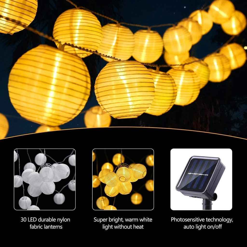 Catena di luci LED solari a lanterna - Struttura resistente alle intemperie IP65 | elesira