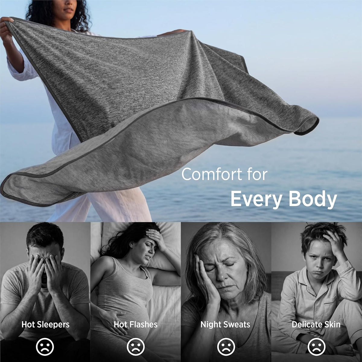 Cozy Comfort-kølende tæppe i bambusviskose til personer, der har det varmt om natten, og til rejser – Elesira