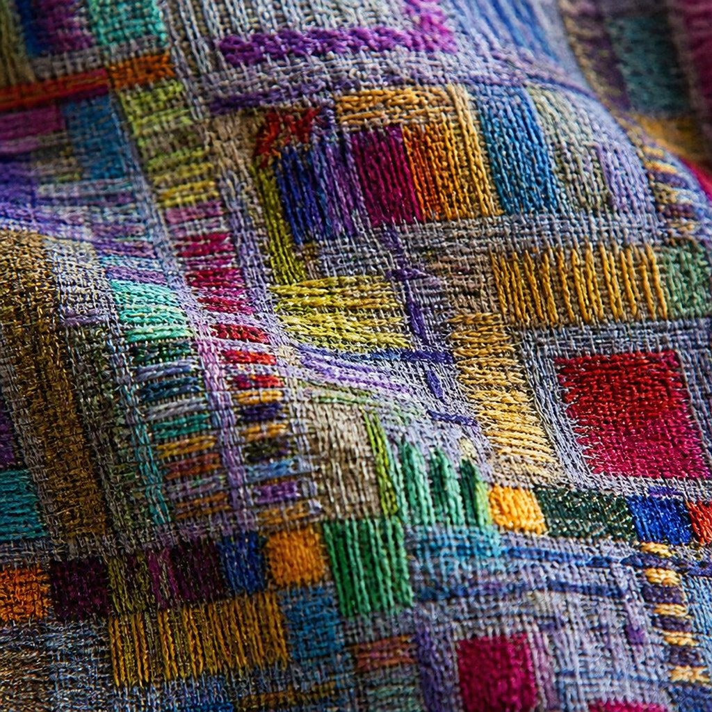 ViviaHue – Kunstnerisk patchworkbluse med knapper, uden ærmer og med V-hals | elesira