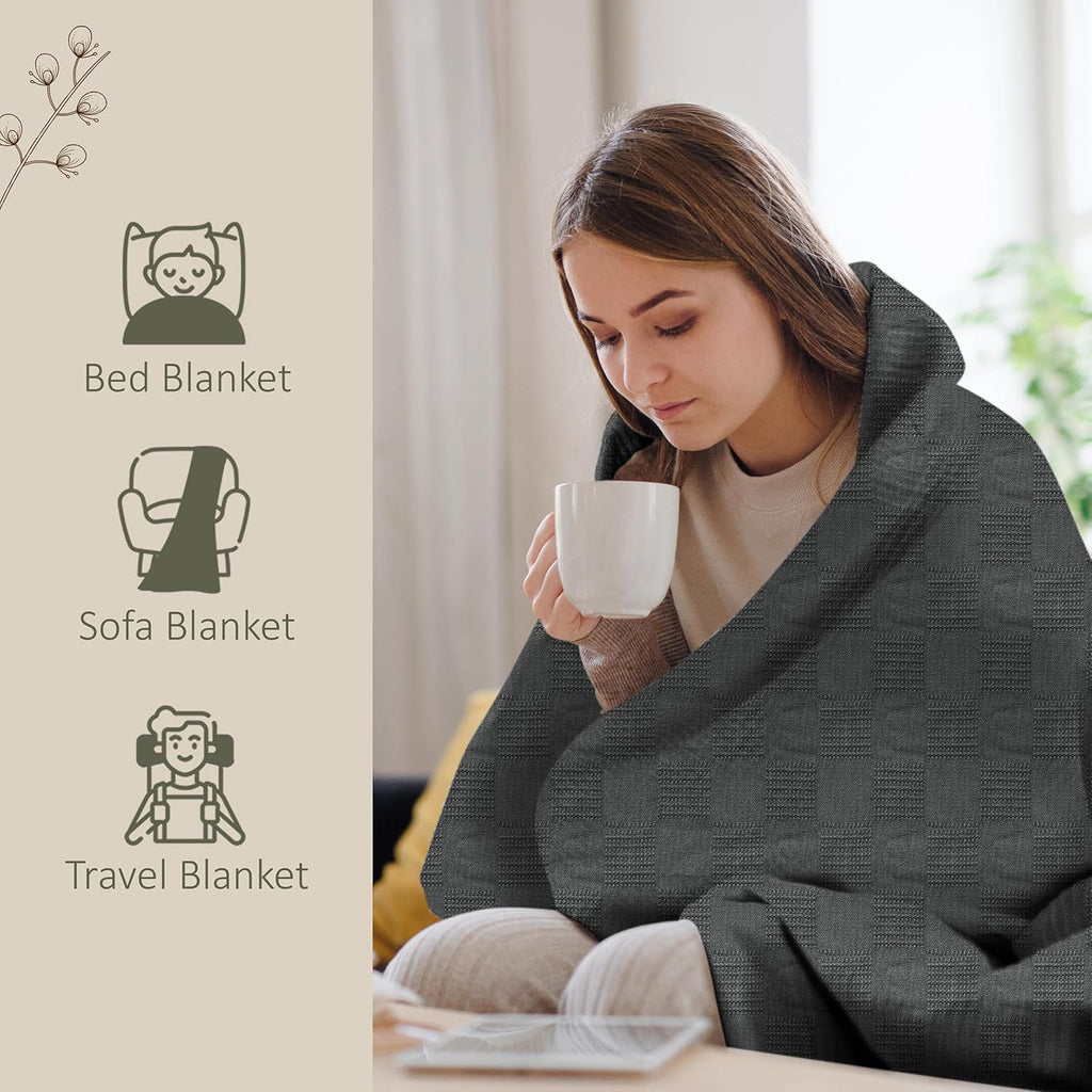 Cozy Haven harmaa puuvillapeite, 350 GSM, kevyt ja hengittävä ympärivuotiseen mukavuuteen - Elesira