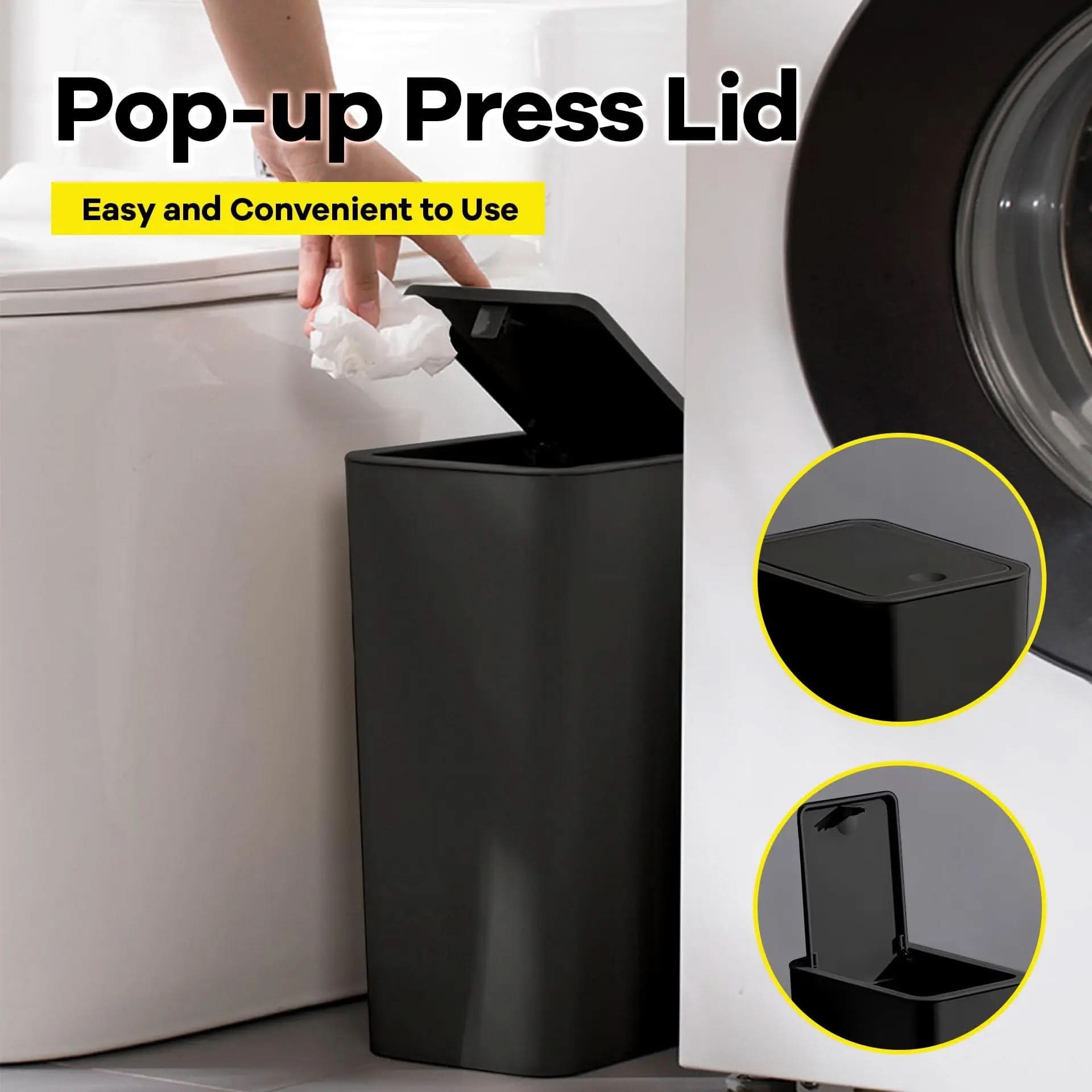 Slim Top Trash Bin 10L - Space-Saving Design | elesira