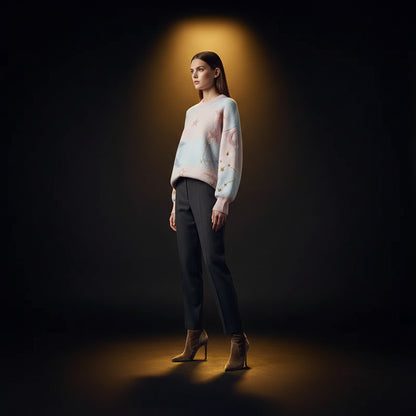 Pull Femme Maille Douce Motifs Lune & Étoiles