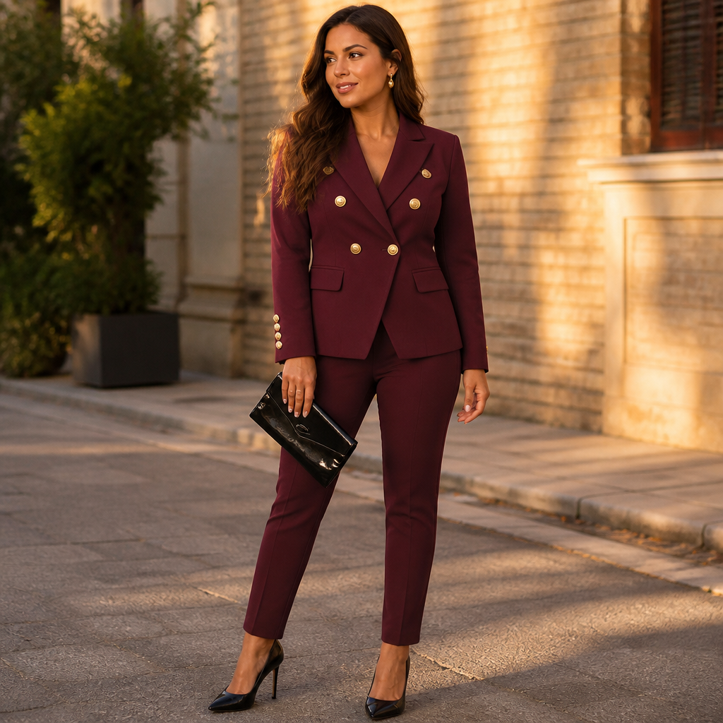 VeroLuxe – Completo sartoriale personalizzato con blazer doppiopetto e bottoni dorati | elesira