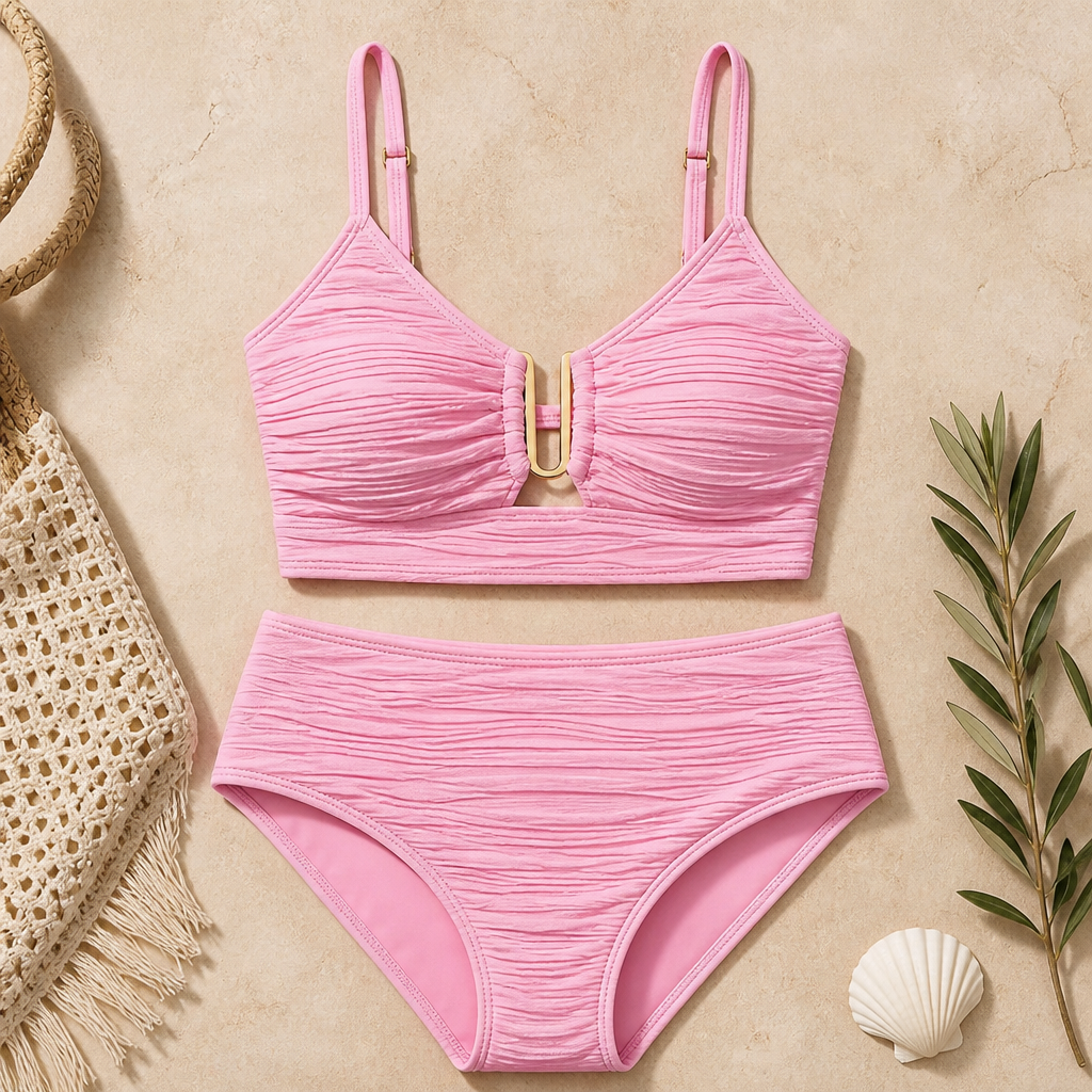 VeloraCurve – Maillot de bikini taille haute gainant le ventre avec armature en U dorée | elesira