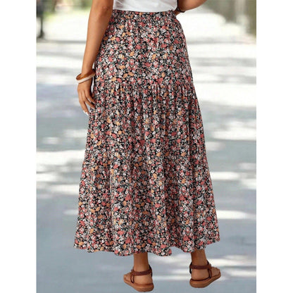 Jupe Bohème Noire — Jupe Longue Fleurie Taille Haute à Volants