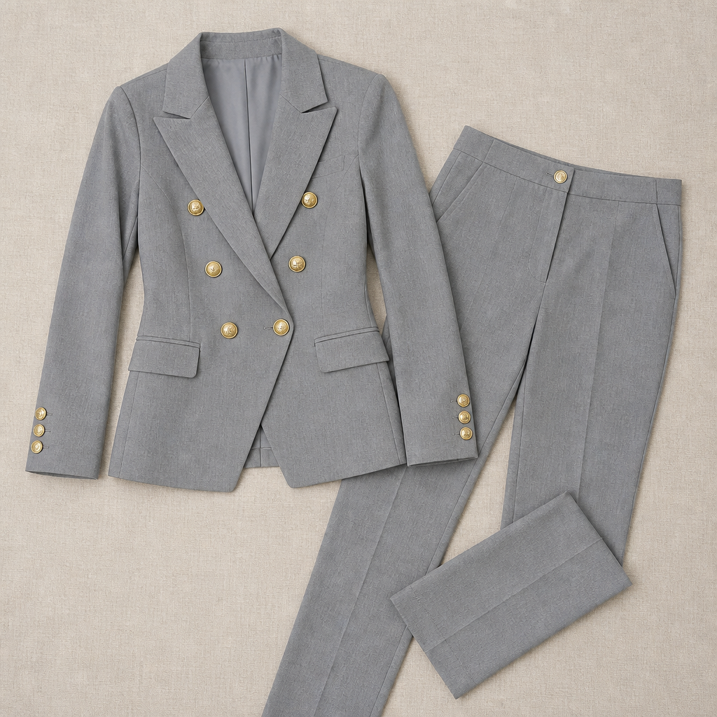 VeroLuxe – Completo sartoriale personalizzato con blazer doppiopetto e bottoni dorati | elesira