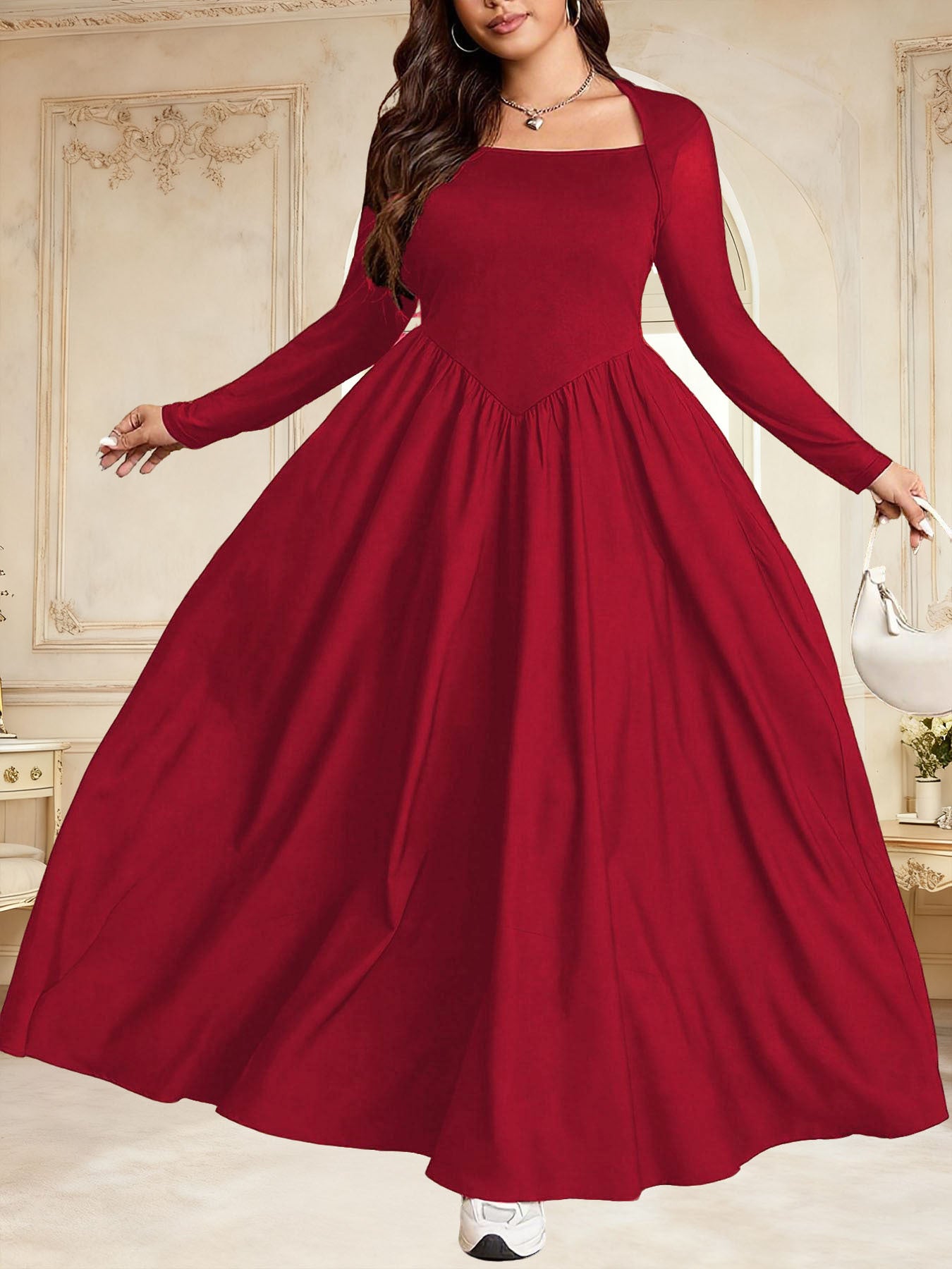 Robe Vintage Col Carré Uni Élégante