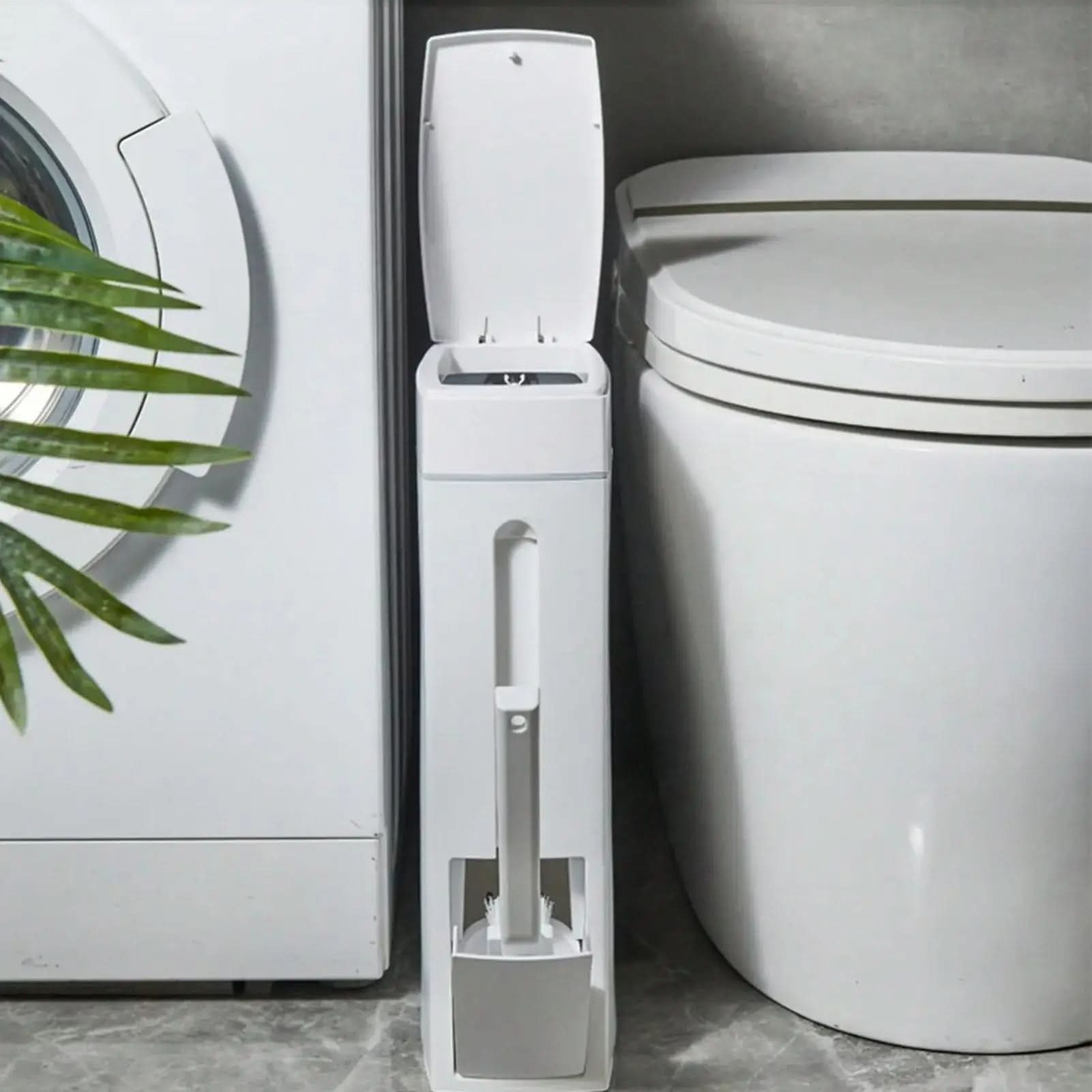 Schlanker Mülleimer mit verborgenem Toilettenbürsten-Set | elesira