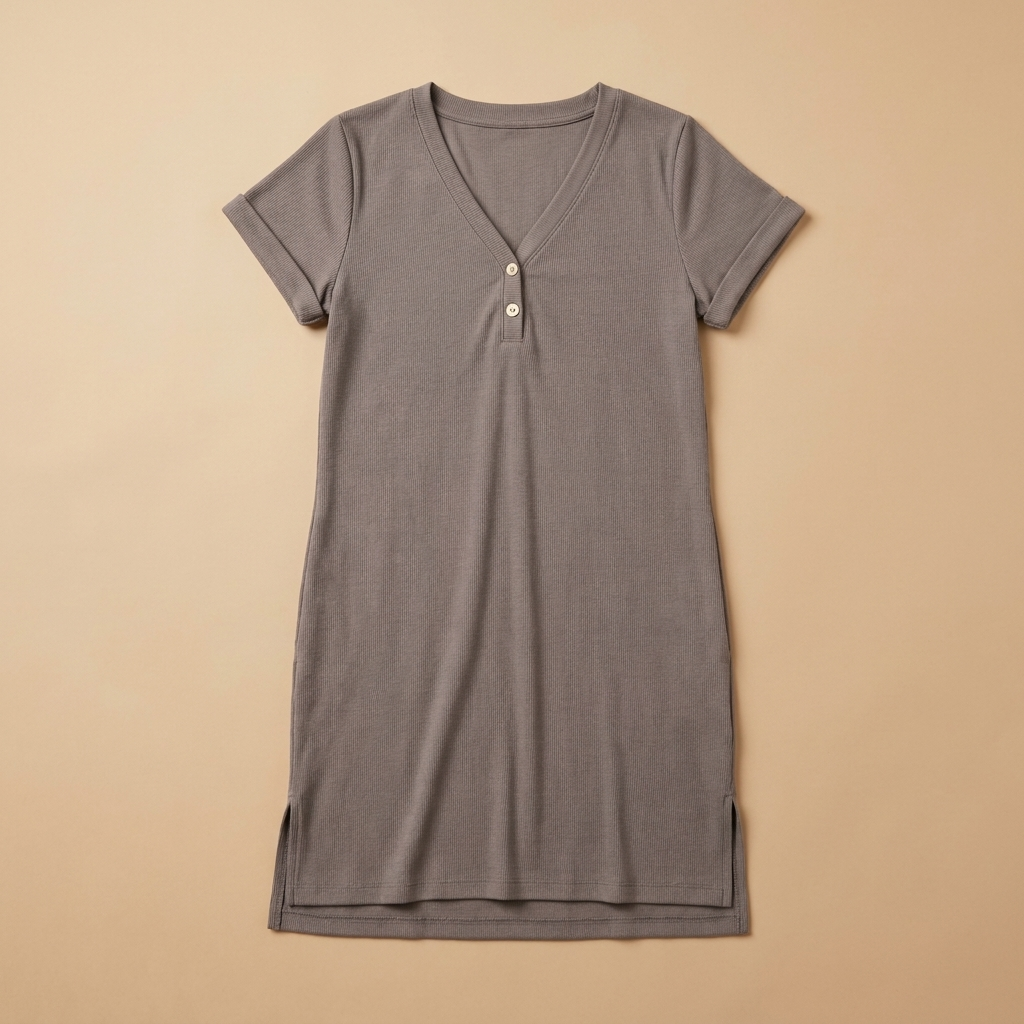 Veloria – Rochie casual cu decolteu în V, țesătură reiată și detaliu cu nasturi | elesira