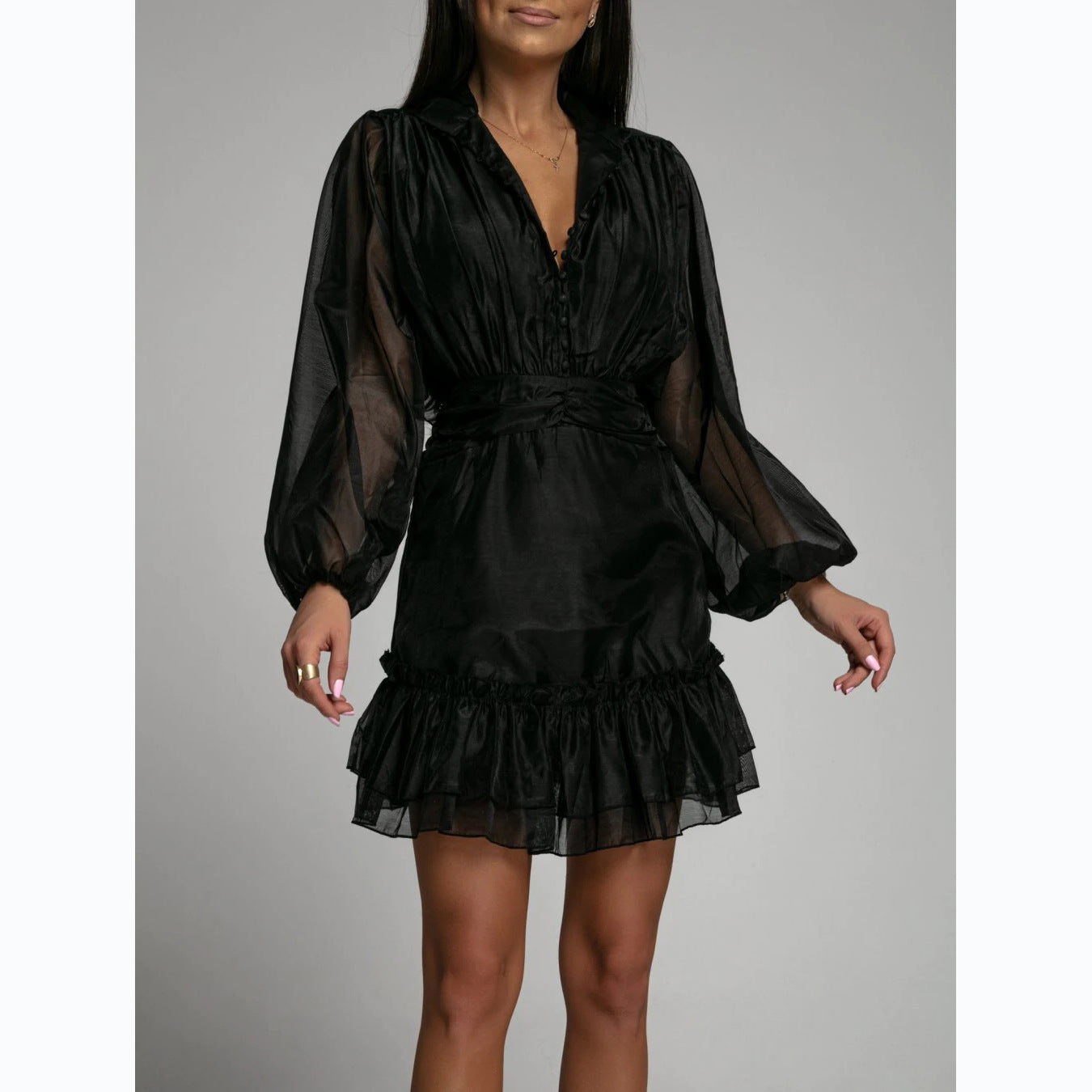Robe Dentelle Boutonnée Ourlet Volants