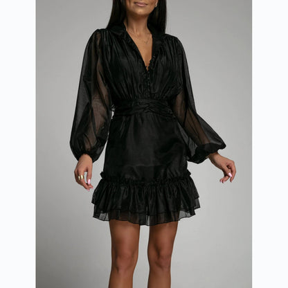Robe Dentelle Boutonnée Ourlet Volants