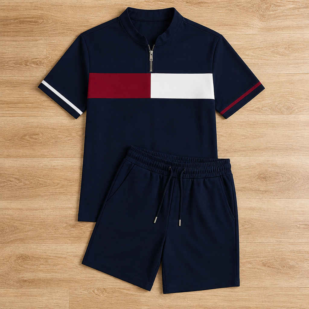 Zip-Collar Shirt & Shorts Set | Feel Fresh, Move Freely, Command Every Moment | elesira