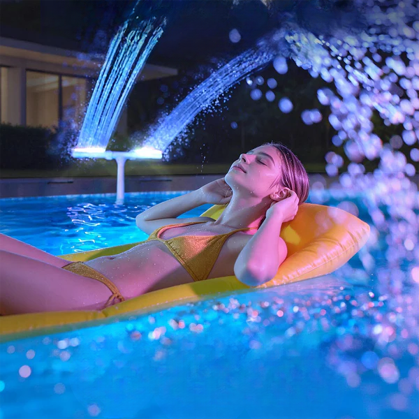Solar-Powered RGB Fountain for Pool – Evening Light Display | elesira