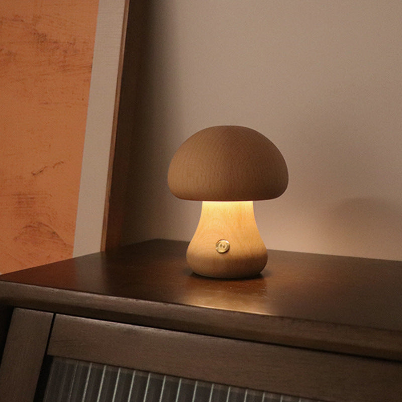 LUMONIGHT | Wooden Mushroom LED Night Light with Touch Switch | Atmospheric Lighting | Child Friendly Lamp | elesira