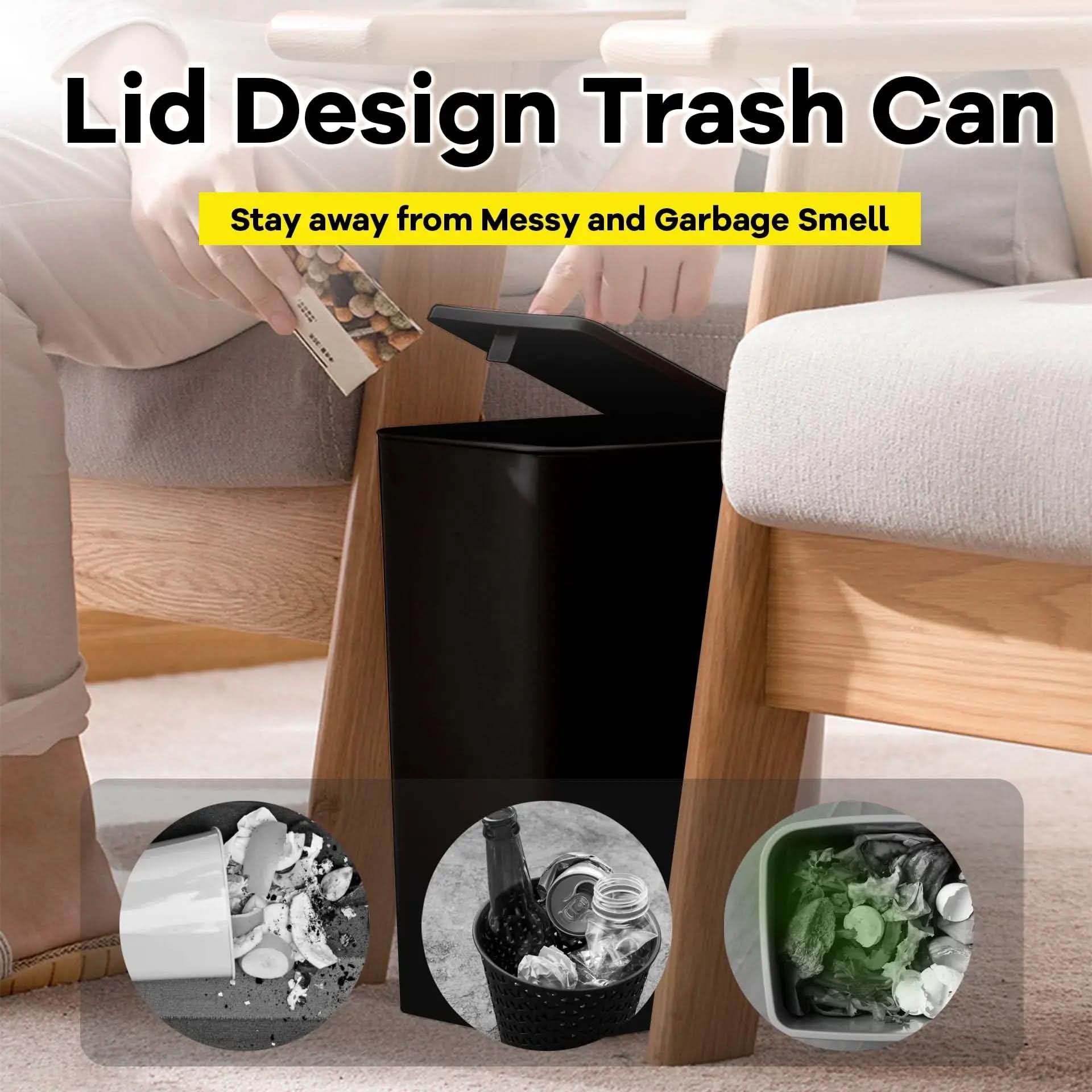 Slim Top Trash Bin 10L - Space-Saving Design | elesira