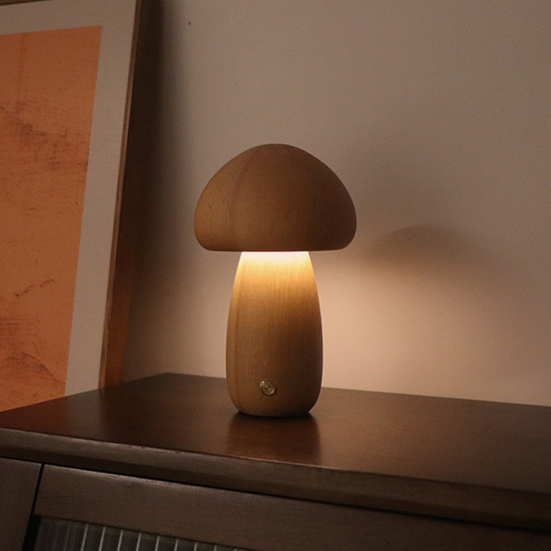LUMONIGHT | Wooden Mushroom LED Night Light with Touch Switch | Atmospheric Lighting | Child Friendly Lamp | elesira