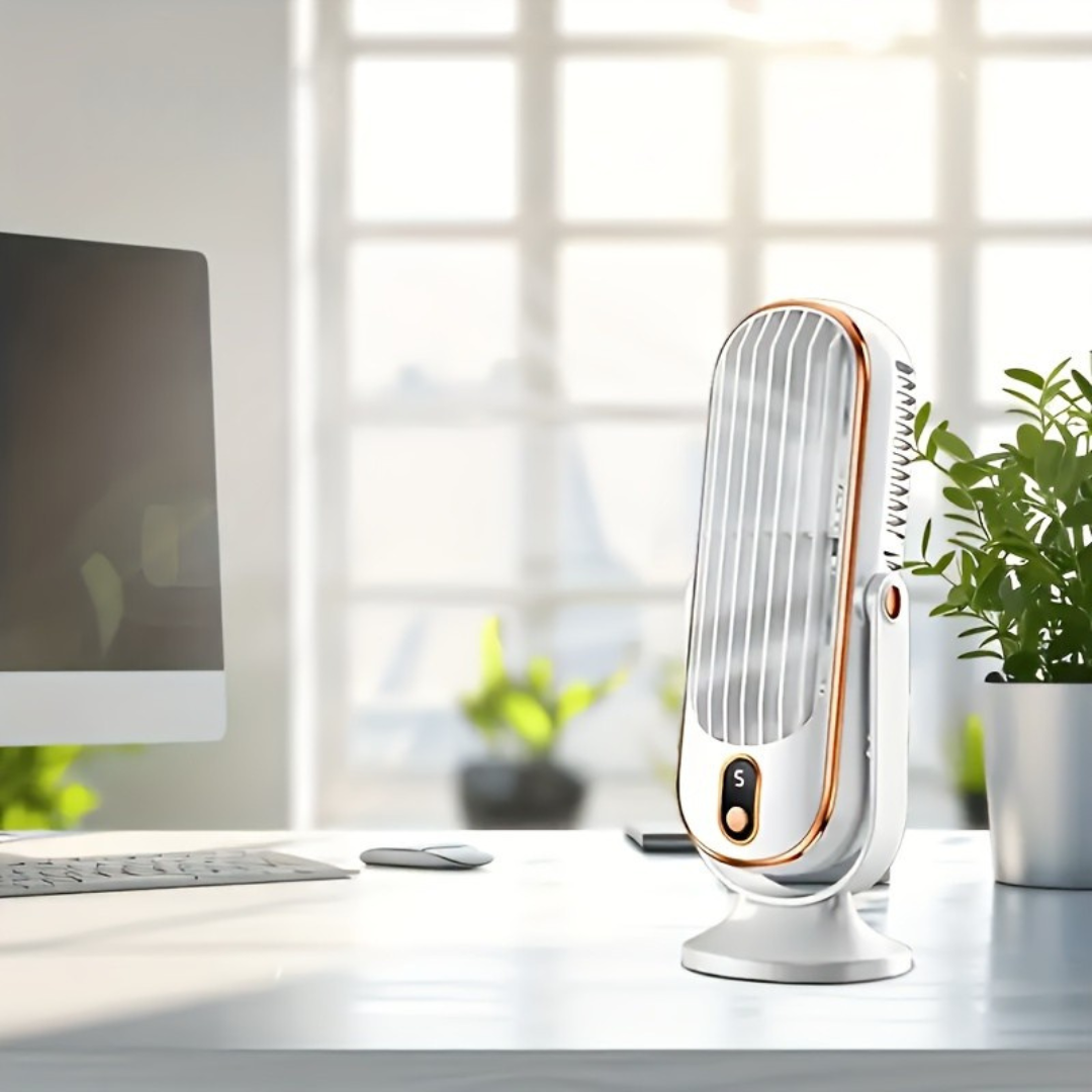Versatile Airflow Fan - Dual Motor, 720° Pivot, USB Rechargeable & Whisper Quiet for Unmatched Comfort Anywhere | elesira