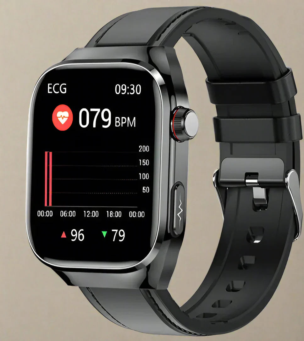Advanced Health Smartwatch With ECG Monitoring And Blood Sugar Tracking On AMOLED Display - Elesira