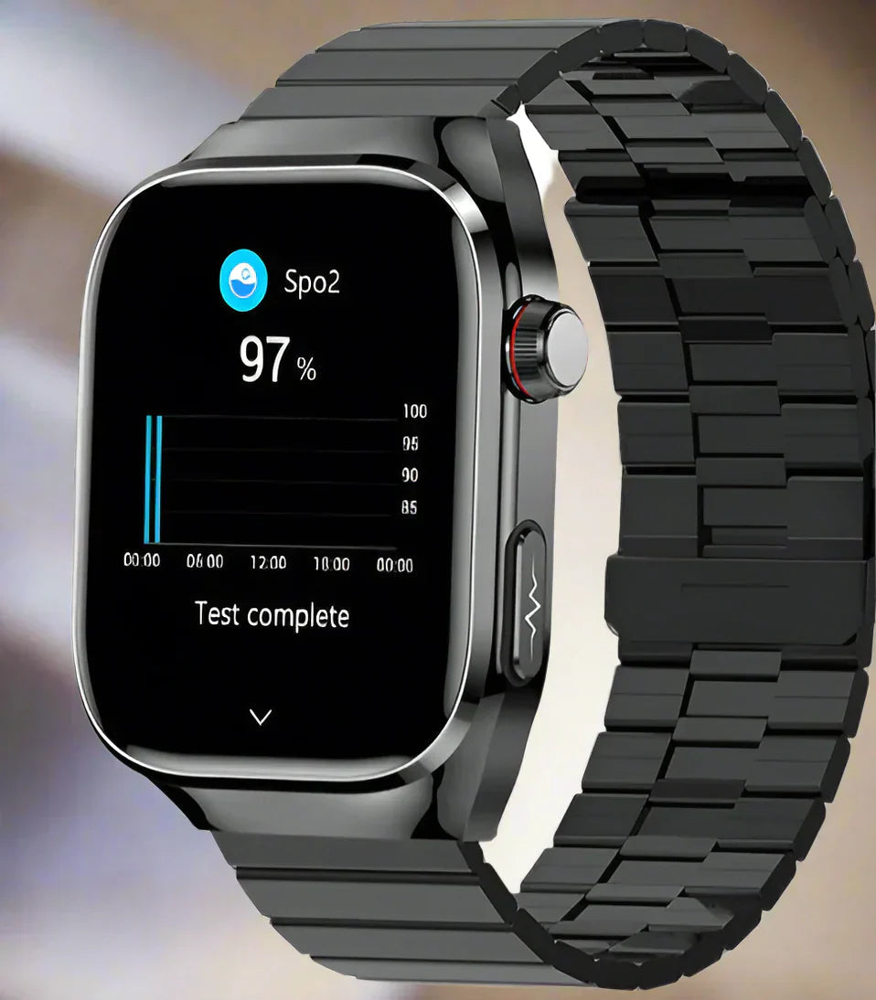 Advanced Health Smartwatch With ECG Monitoring And Blood Sugar Tracking On AMOLED Display - Elesira