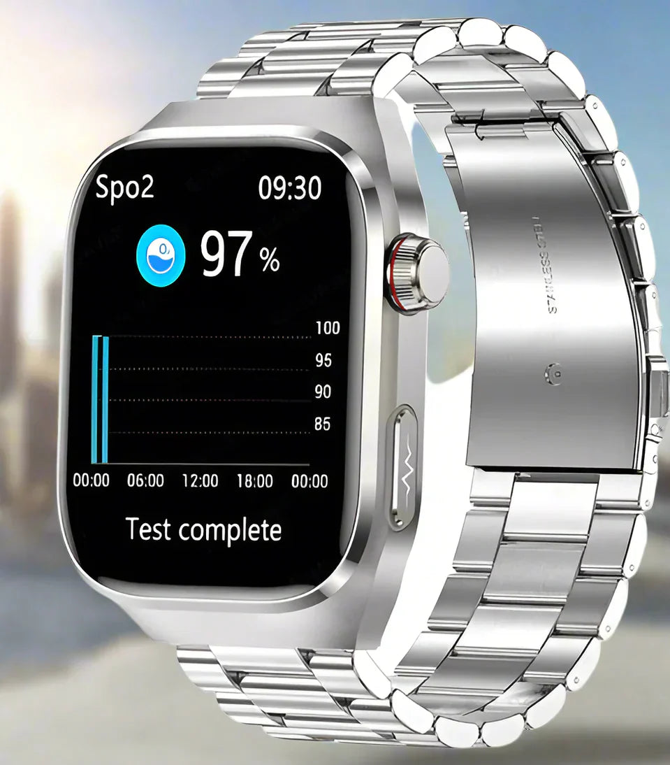 Advanced Health Smartwatch With ECG Monitoring And Blood Sugar Tracking On AMOLED Display - Elesira