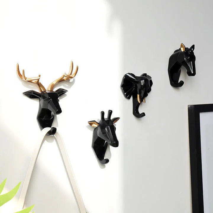 Dyrehoved-væghage med design i resin til nøgler og frakker – Elesira