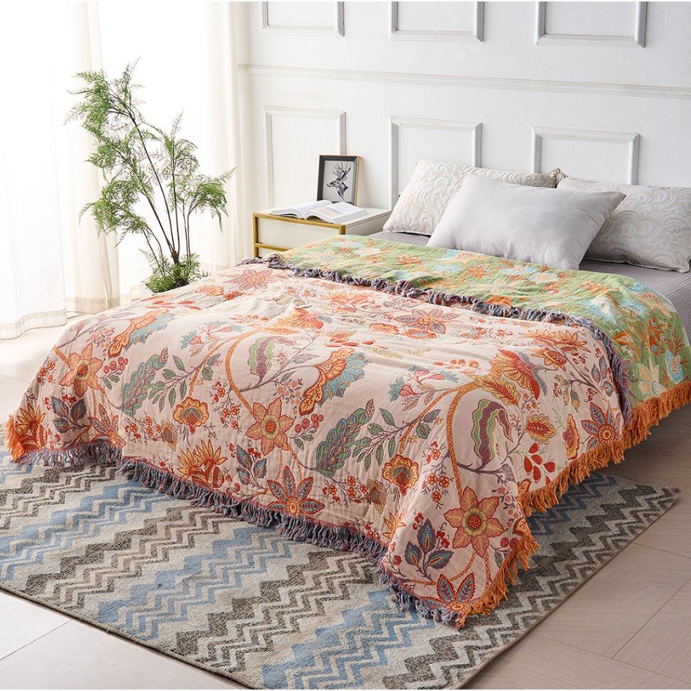 Artistic Boho Collection Cotton Blanket With Fringe Throw - Elesira