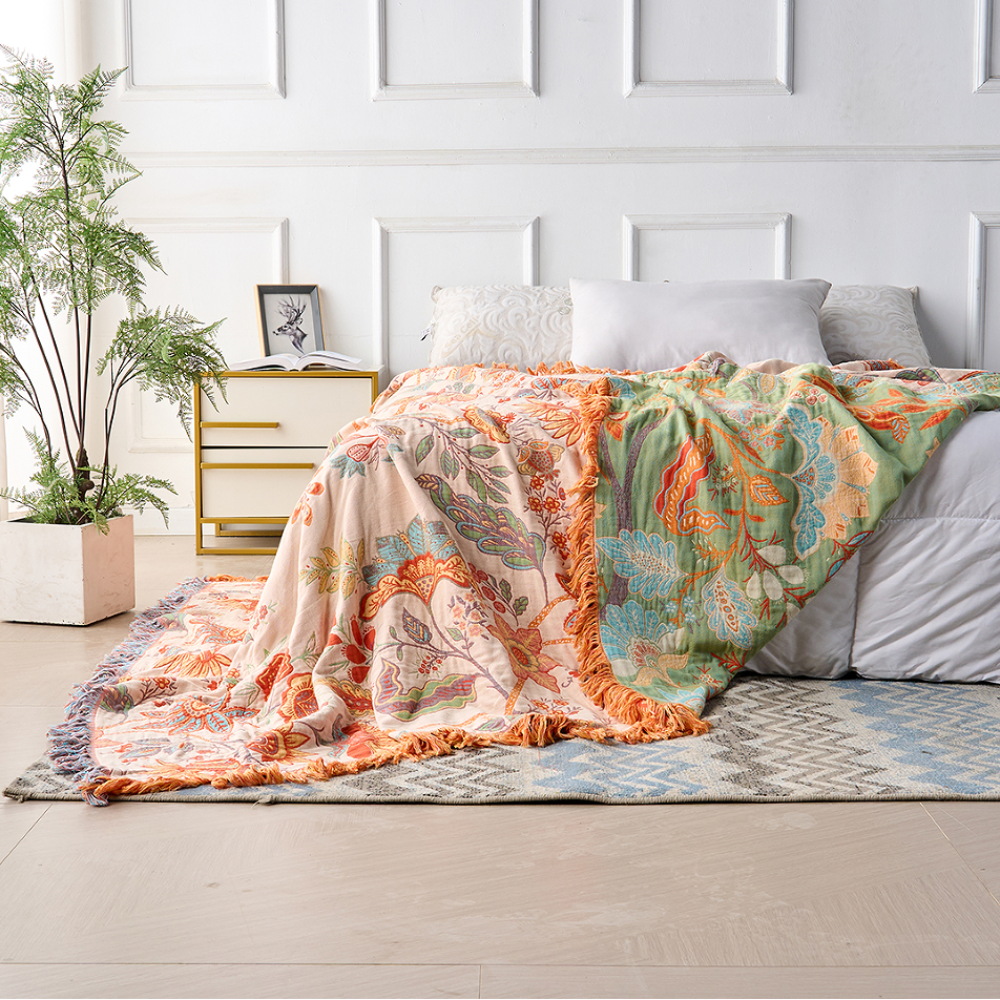 Artistic Boho Collection Cotton Blanket With Fringe Throw - Elesira
