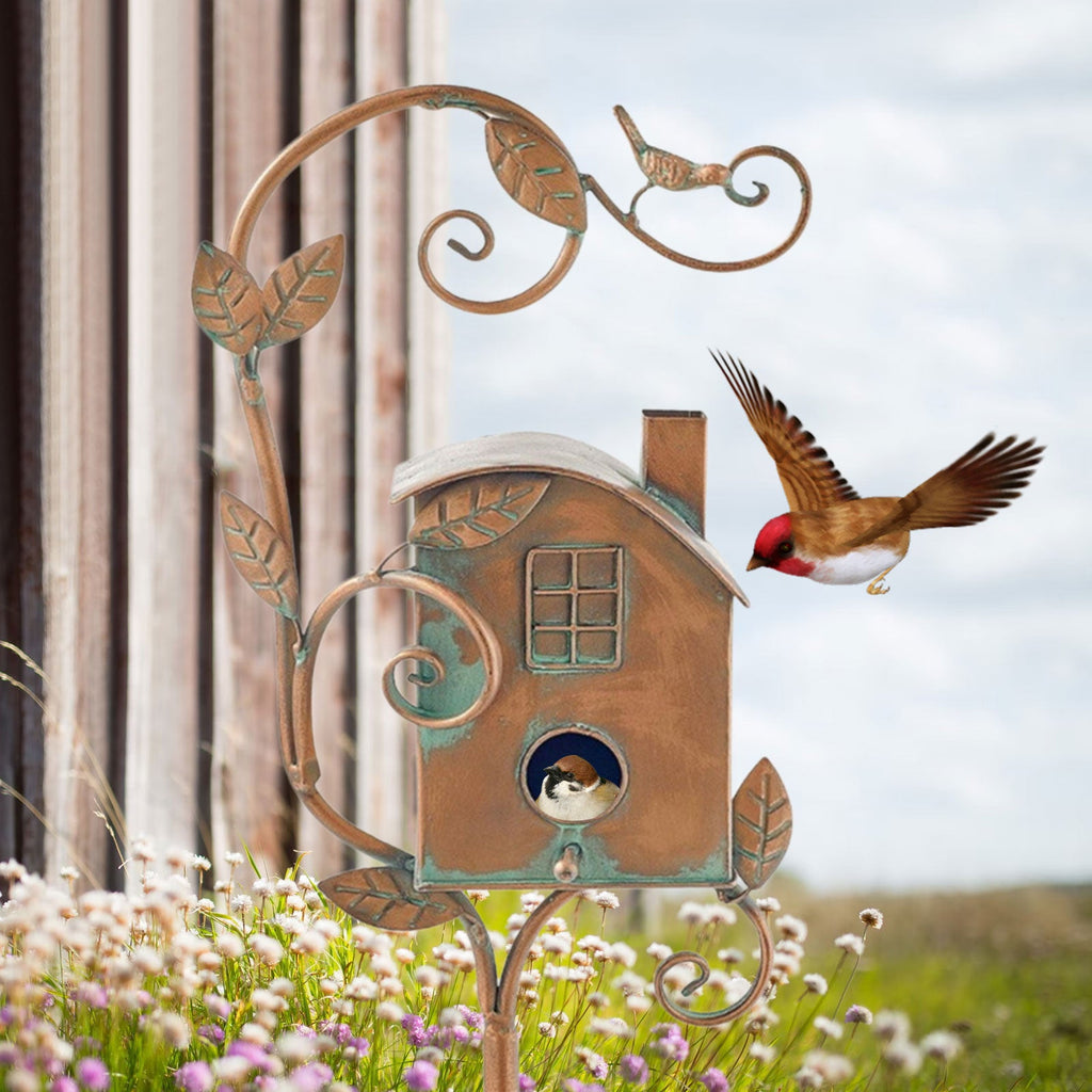 Artistic Metal Birdhouse Garden Stake With Unique Design For Outdoor Decor - Elesira