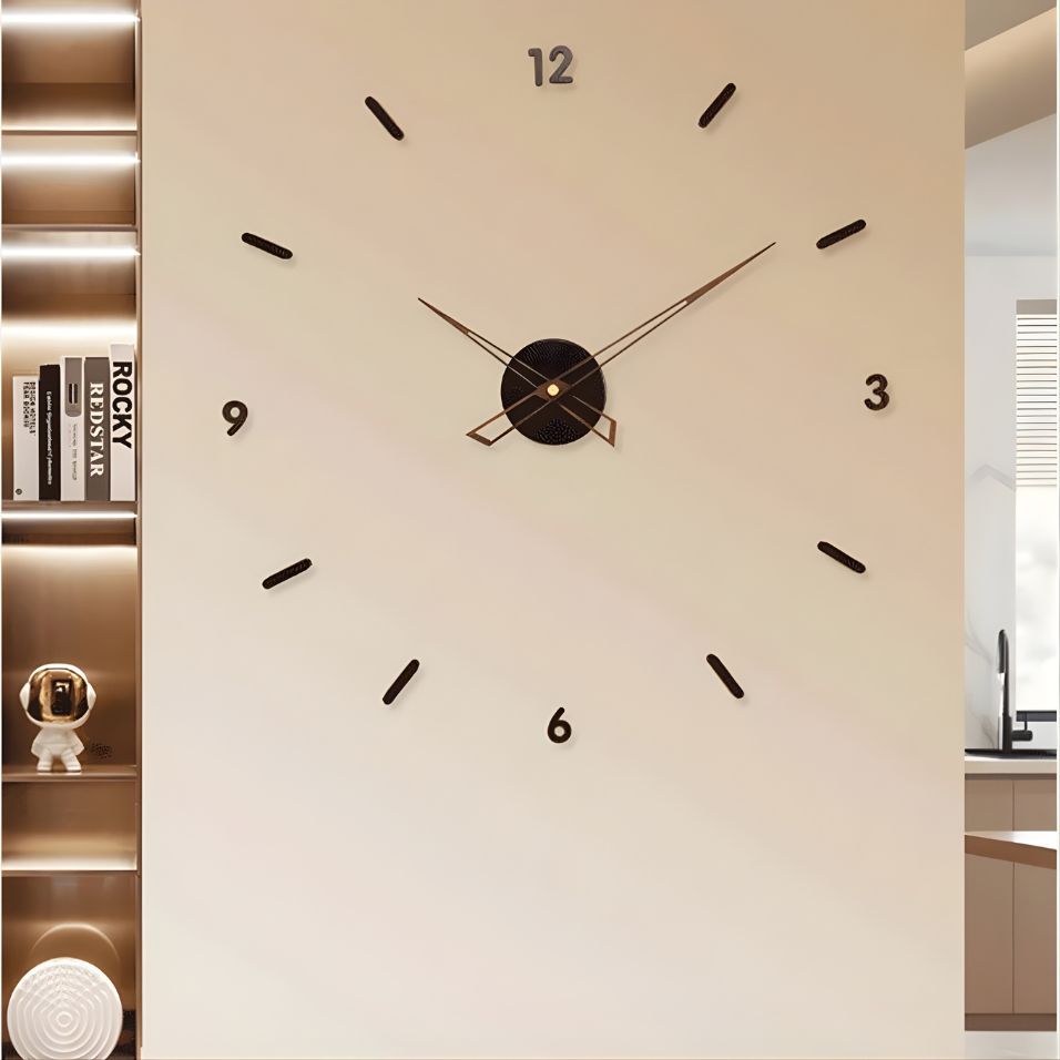Moderne minimalistische 3D-wandklok met stil kwartsuurwerk voor eigentijdse decoratie - Elesira