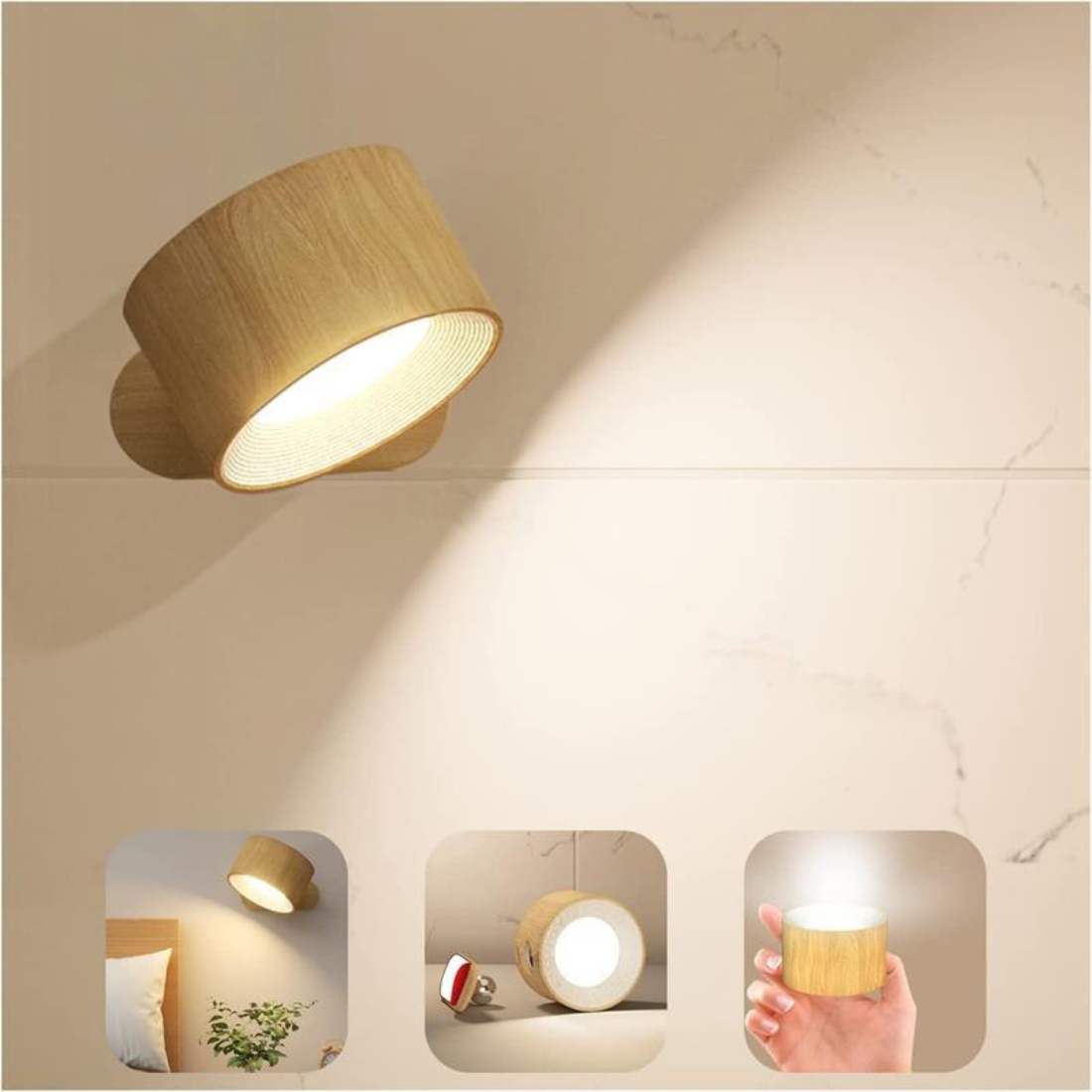 BrightBeam Cordless 360 Degree Wall Lamp Rechargeable Wireless | elesira