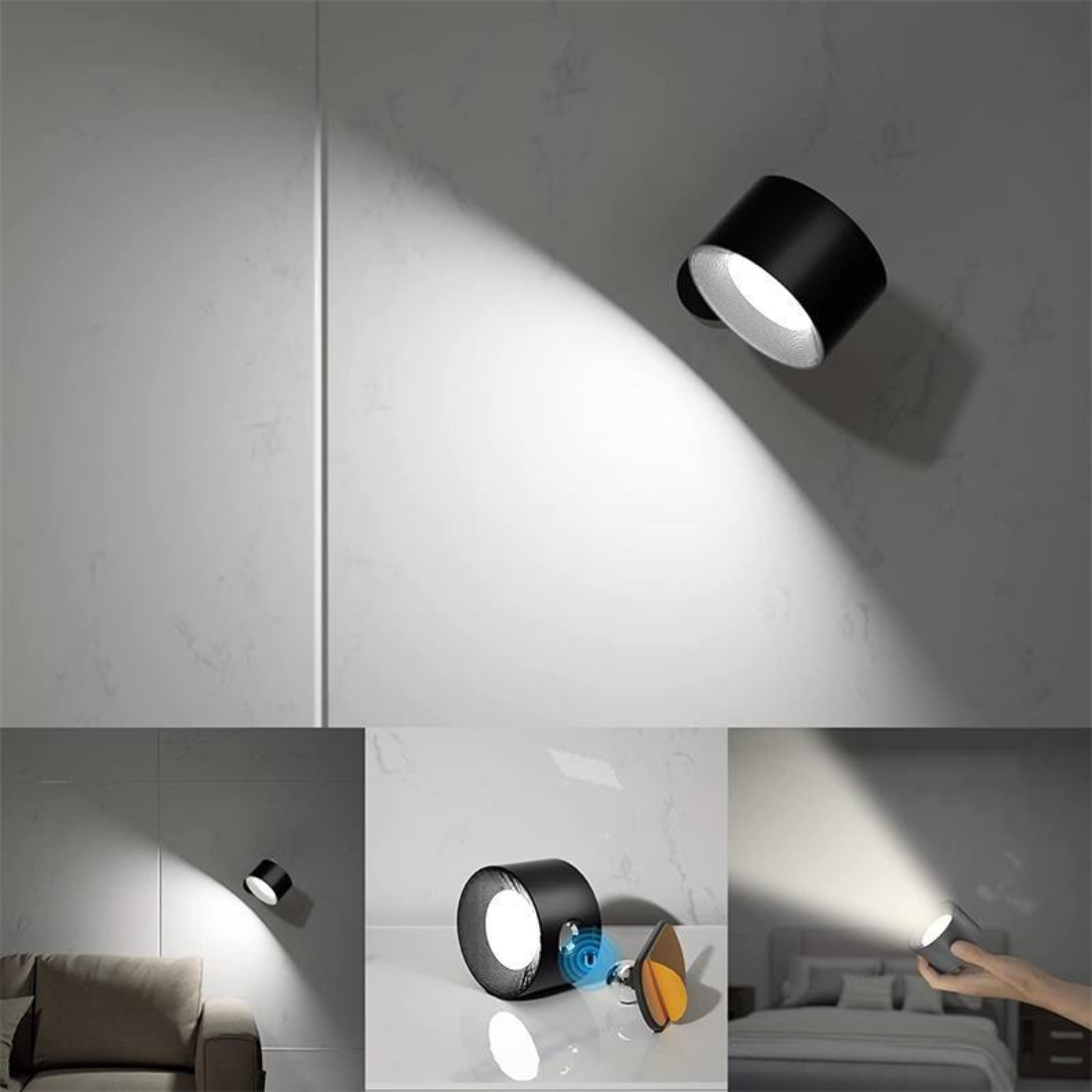 BrightBeam Cordless 360 Degree Wall Lamp Rechargeable Wireless | elesira