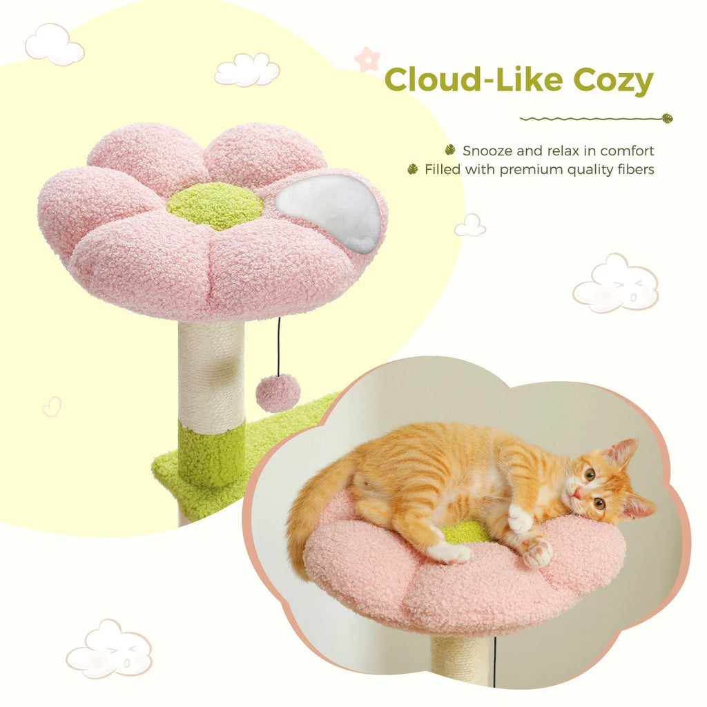 Charming Collection Multi Level Cat Tree With Flower Design For Play And Relaxation - Elesira
