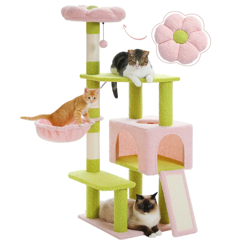 Charming Collection Multi Level Cat Tree With Flower Design For Play And Relaxation - Elesira