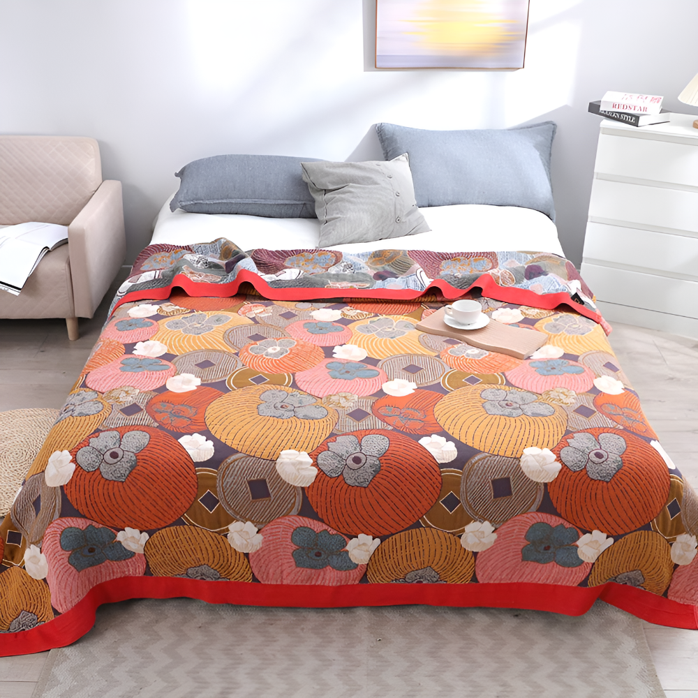 Coperta CitrusGlow in cotone biologico con garza traspirante per il comfort tutto l'anno - Elesira