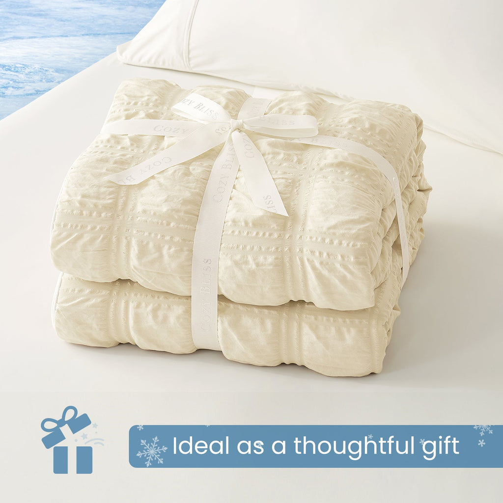 שמיכת קיץ קלה ומקררת מסדרת Comfort Collection מבד סירסאקר עם זרימת אוויר ללילות קיץ - Elesira