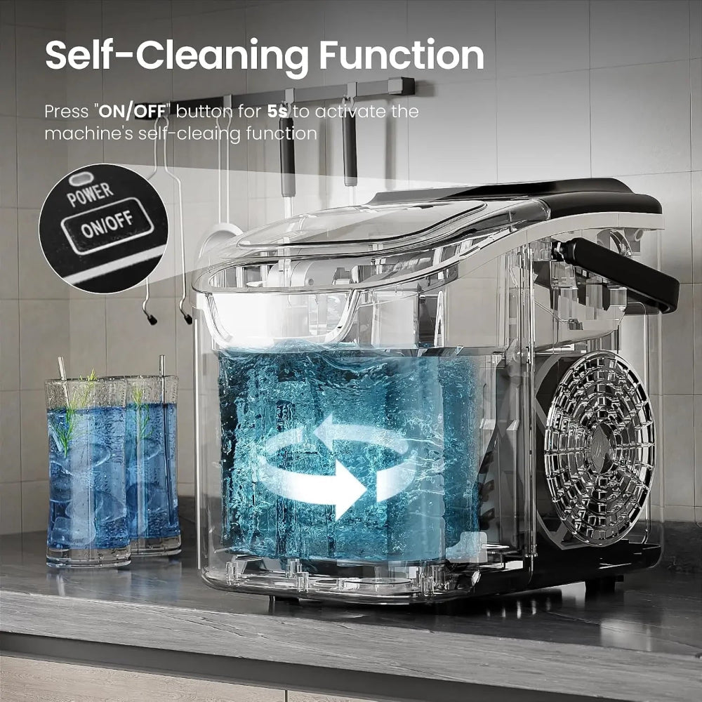 Compact Nugget Ice Maker Portable Countertop With Self Cleaning Function For Home And Office - Elesira