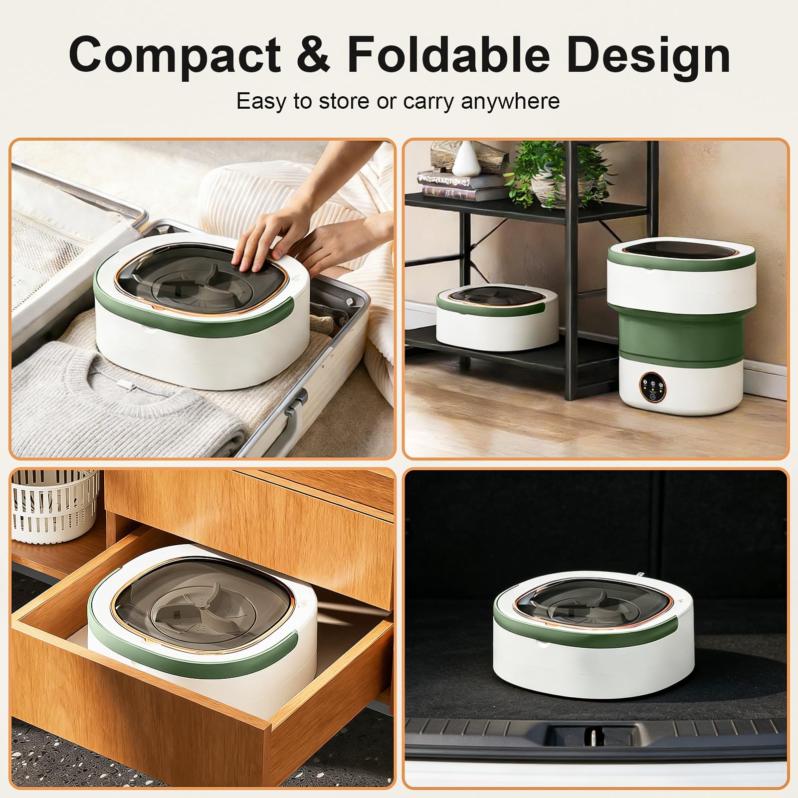 Compact Washer 20L Foldable Mini Washing Machine With Spin Basket And 3 Cleaning Modes - Elesira