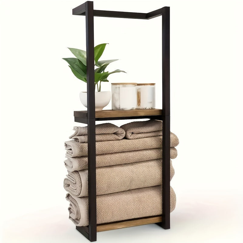 Sleek Metal Towel Organizer With Waterproof Shelf For Small Bathrooms - Elesira