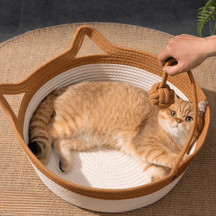 CoolPaws Cooling Cat Bed With Handwoven Design For Summer Breeze Comfort - Elesira