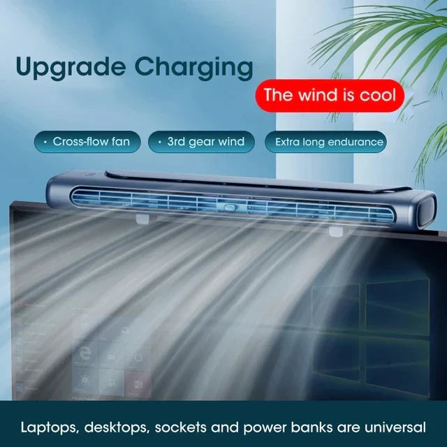 Cool Monitor Fan USB Clip On Air Conditioner With LED Strip Lighting And Speed Control - Elesira