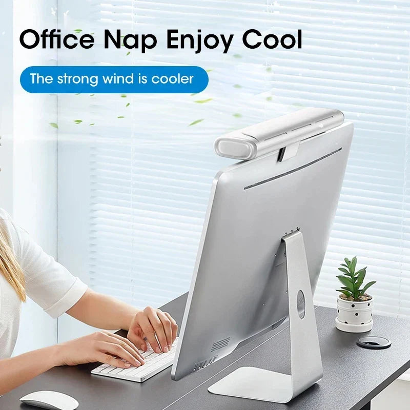 Cool Monitor Fan USB Clip On Air Conditioner With LED Strip Lighting And Speed Control - Elesira