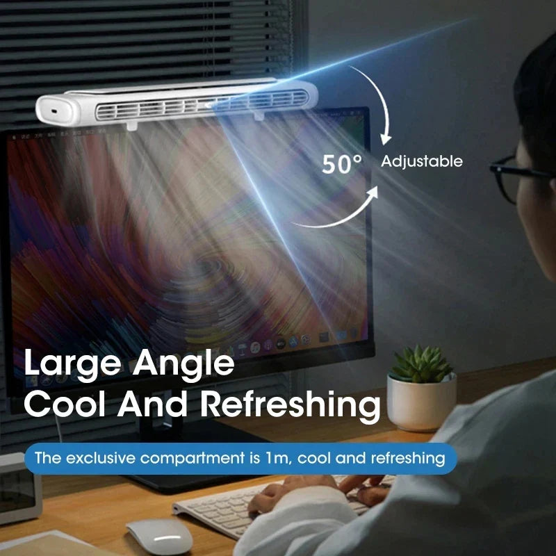 Cool Monitor Fan USB Clip On Air Conditioner With LED Strip Lighting And Speed Control - Elesira